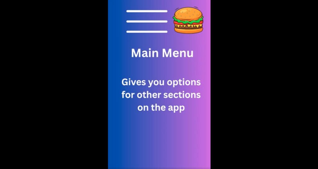 Main Menu: Gives you options for other sections on the app you are currently one